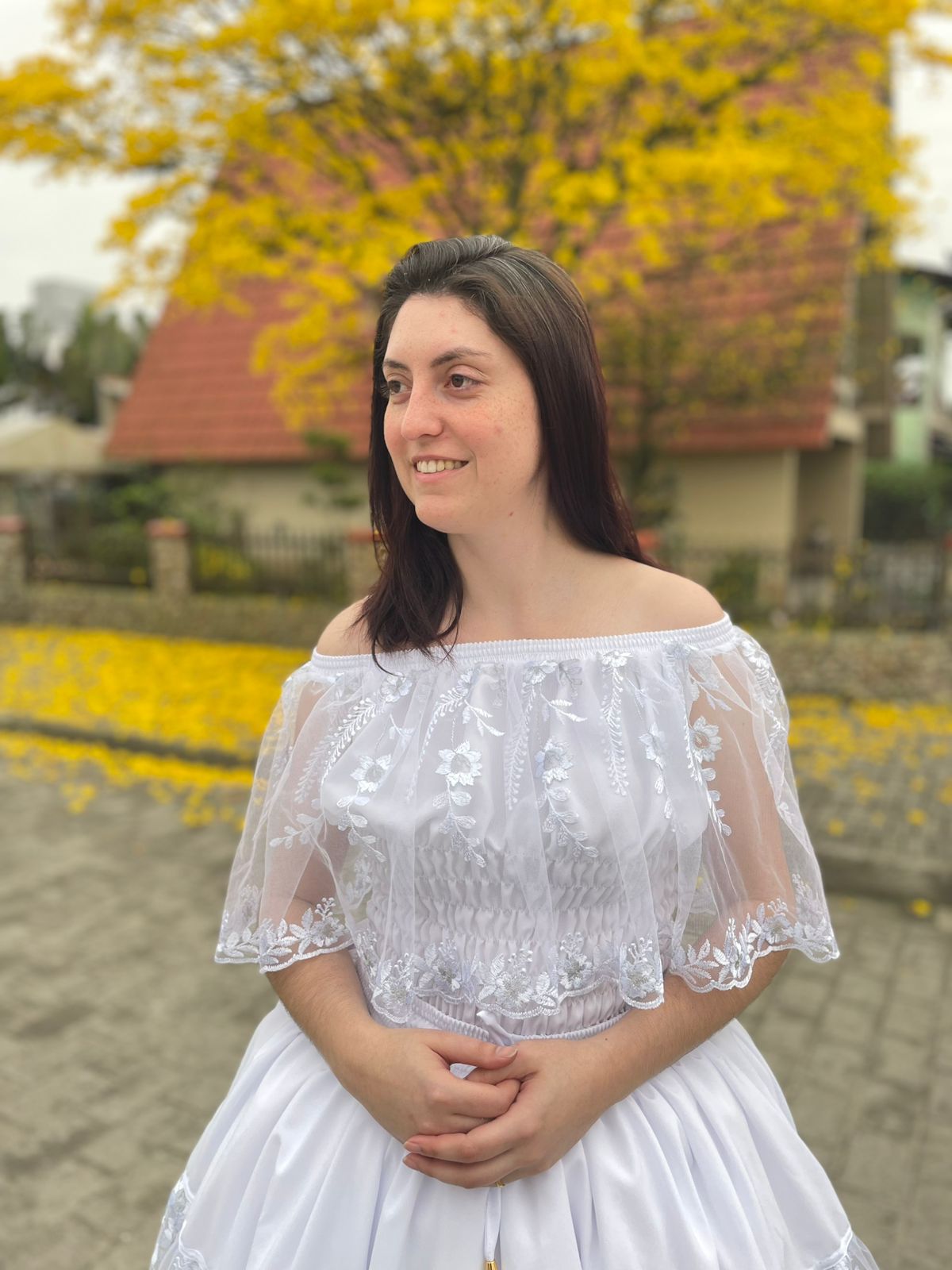 Bata de Umbanda em crepe com tule bordado