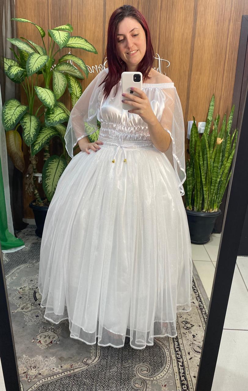 Saia Branca de Cetim com Glitter