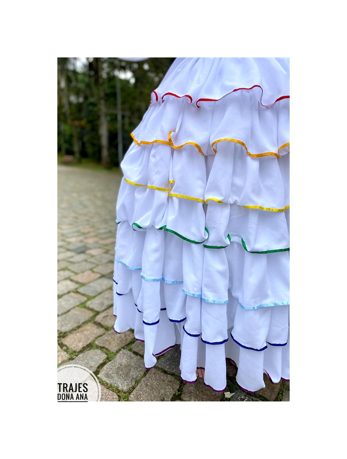 Saia de Umbanda em crepe com babados e fita colorida Trajes