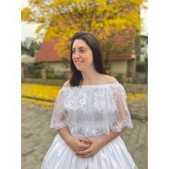 Bata de Umbanda em crepe com tule bordado