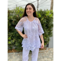 Conjunto feminino branco bordado bata e calça 