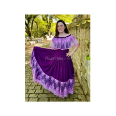 Conjunto Mulambo em crepe roxo com tule bordado