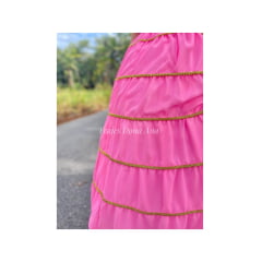 Saia cigana com 7 babados em chiffon rosa 