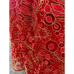 Saia Luxo Bordada Vermelhar Com Fios Dourados