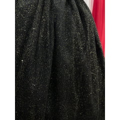 Saia Preta de Cetim com Glitter e Babados 