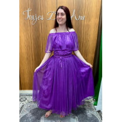 Saia Roxa de Cetim com Glitter Reta Saia Roxa de Cetim com Glitter Reta