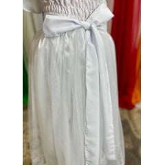 Saia branca de gliter com tule bordado (cós de faixa) 
