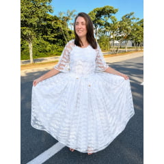 Saia de Tule Bordado Branco com Paetê