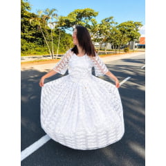Saia de Tule Bordado Branco com Paetê