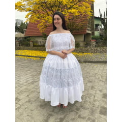 Saia de Umbanda 3 babados de crepe com o meio em Tule Bordado