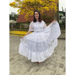 Saia de Umbanda 3 babados de crepe com o meio em Tule Bordado