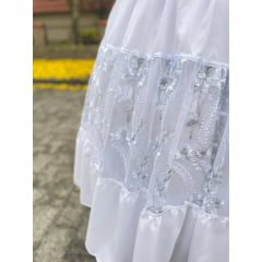 Saia de Umbanda 3 babados de crepe com o meio em Tule Bordado