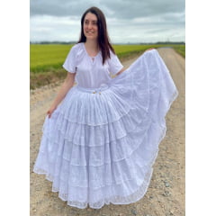 Saia de Umbanda Branca de Renda 5 babados