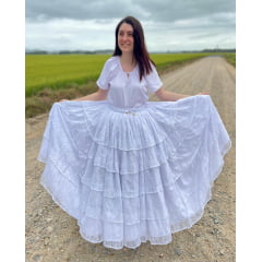 Saia de Umbanda Branca de Renda 5 babados