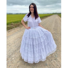 Saia de Umbanda Branca de Renda 5 babados