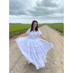 Saia de Umbanda Branca de Renda 5 babados